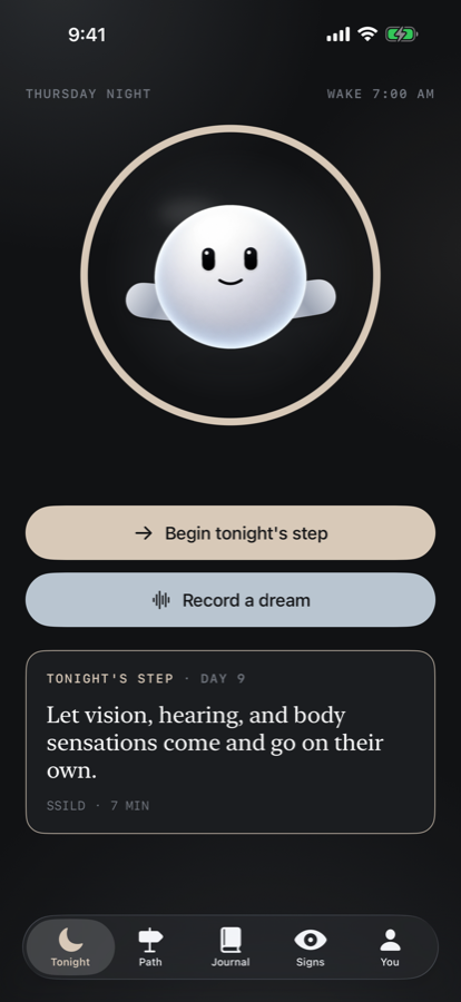 The LucidLock iPhone app showing tonight's practice screen